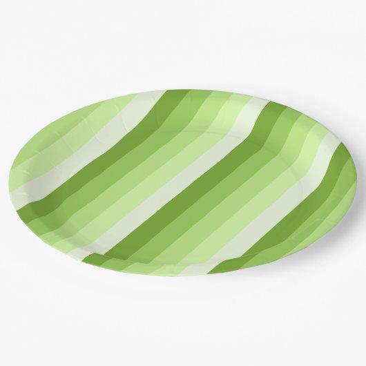 Kalkgrüne Schattenstreifen Pappteller (Schrägansicht)