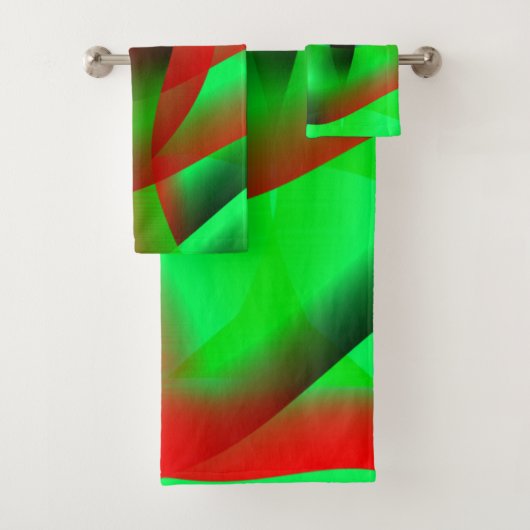 Kalkgrüne und klare rote Wellen, mit Schatten? Badhandtuch Set (Insitu)