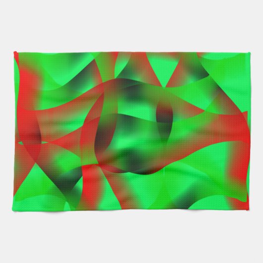 Kalkgrüne und klare rote Wellen, mit Schatten? Geschirrtuch (Horizontal)