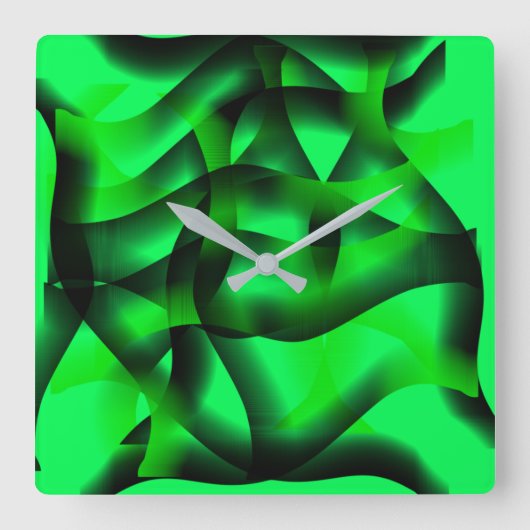 Kalkgrüne und schwarze Wellen, mit etwas Schatten? Quadratische Wanduhr (Vorderseite)