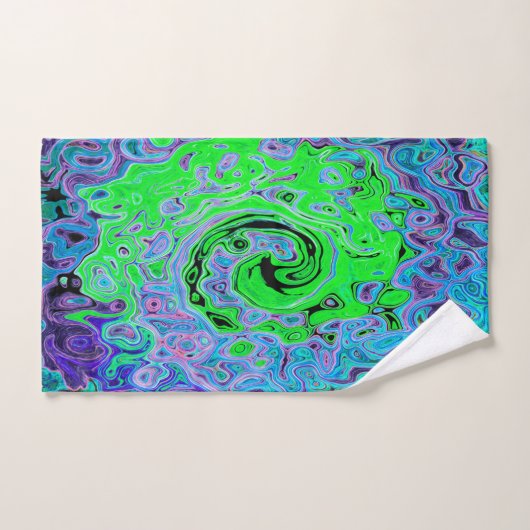 Kalkgrüner Groovy Abstrakt Retro Liquid Swirl Badhandtuch Set (Handtuch)