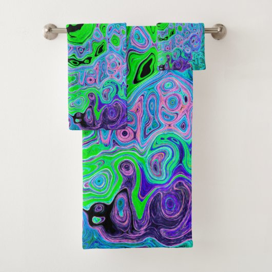 Kalkgrüner Groovy Abstrakt Retro Liquid Swirl Badhandtuch Set (Insitu)
