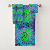 Kalkgrüner Groovy Abstrakt Retro Liquid Swirl Badhandtuch Set (Insitu)