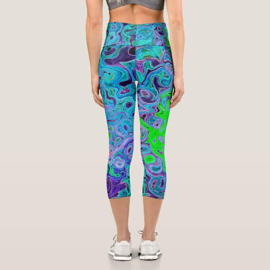 Kalkgrüner Groovy Abstrakt Retro Liquid Swirl Capri Leggings (Rückseite)