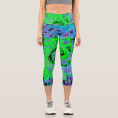 Kalkgrüner Groovy Abstrakt Retro Liquid Swirl Capri Leggings (Vorderseite)