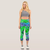 Kalkgrüner Groovy Abstrakt Retro Liquid Swirl Capri Leggings (Vorderseite)