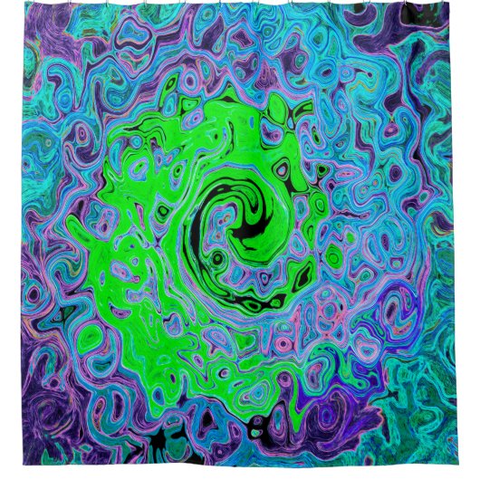 Kalkgrüner Groovy Abstrakt Retro Liquid Swirl Duschvorhang (Vorderseite)