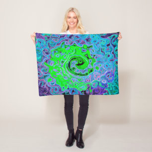Kalkgrüner Groovy Abstrakt Retro Liquid Swirl Fleecedecke
