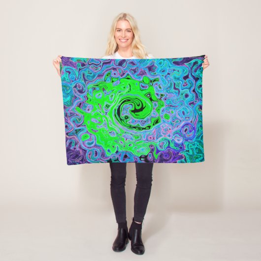 Kalkgrüner Groovy Abstrakt Retro Liquid Swirl Fleecedecke (Beispiel)