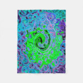 Kalkgrüner Groovy Abstrakt Retro Liquid Swirl Fleecedecke (Vorderseite)