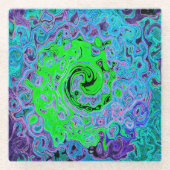 Kalkgrüner Groovy Abstrakt Retro Liquid Swirl Glasuntersetzer (Vorderseite)