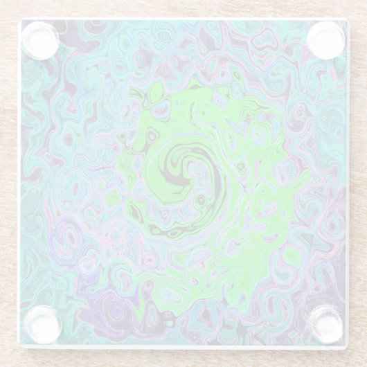 Kalkgrüner Groovy Abstrakt Retro Liquid Swirl Glasuntersetzer (Rückseite)