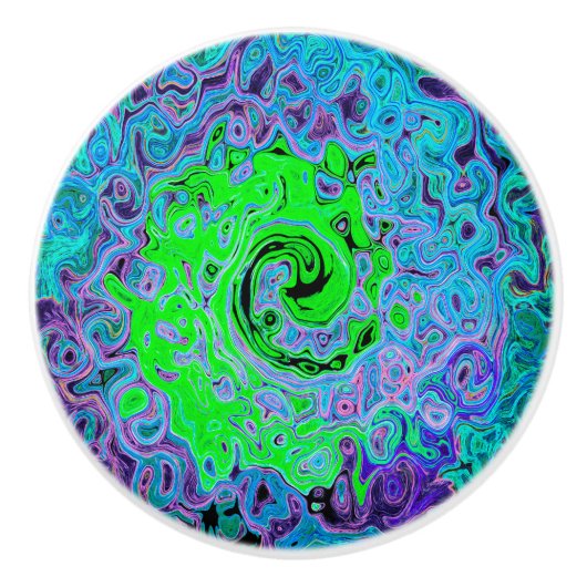 Kalkgrüner Groovy Abstrakt Retro Liquid Swirl Keramikknauf (Vorderseite)