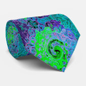 Kalkgrüner Groovy Abstrakt Retro Liquid Swirl Krawatte (Gerollt)