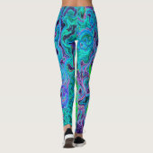 Kalkgrüner Groovy Abstrakt Retro Liquid Swirl Leggings (Rückseite)