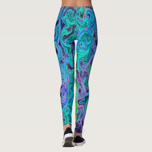 Kalkgrüner Groovy Abstrakt Retro Liquid Swirl Leggings (Rückseite)