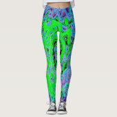 Kalkgrüner Groovy Abstrakt Retro Liquid Swirl Leggings (Vorderseite)