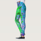 Kalkgrüner Groovy Abstrakt Retro Liquid Swirl Leggings (Links)