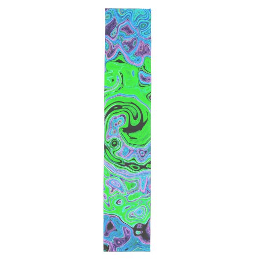 Kalkgrüner Groovy Abstrakt Retro Liquid Swirl Mittelgroßer Tischläufer (Vorderseite)