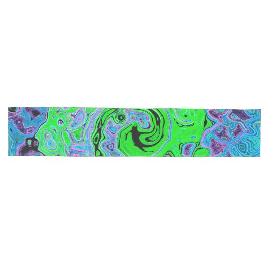 Kalkgrüner Groovy Abstrakt Retro Liquid Swirl Mittelgroßer Tischläufer (Horizontal)