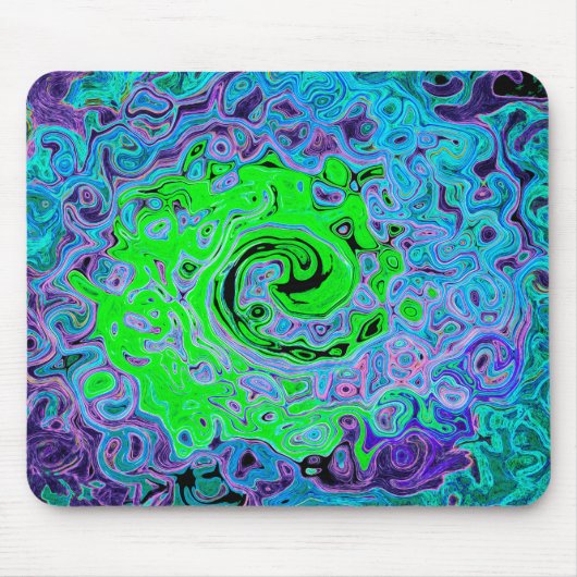 Kalkgrüner Groovy Abstrakt Retro Liquid Swirl Mousepad (Vorne)
