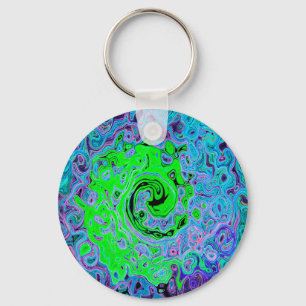 Kalkgrüner Groovy Abstrakt Retro Liquid Swirl Schlüsselanhänger