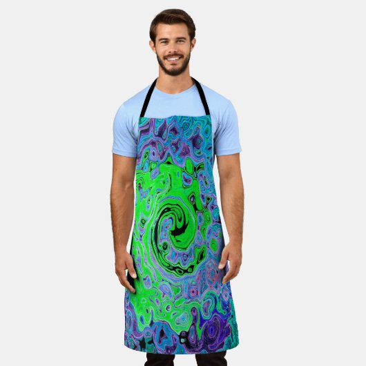 Kalkgrüner Groovy Abstrakt Retro Liquid Swirl Schürze (Getragen)
