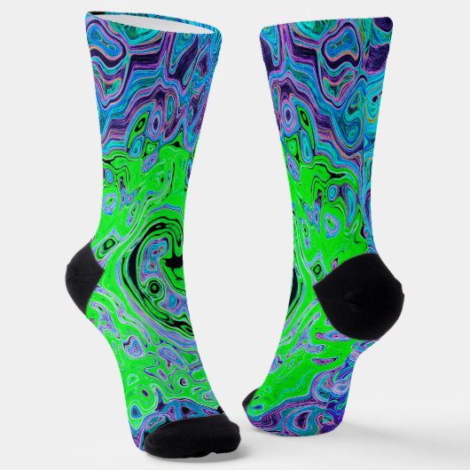 Kalkgrüner Groovy Abstrakt Retro Liquid Swirl Socken (Gewinkelt)