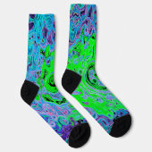 Kalkgrüner Groovy Abstrakt Retro Liquid Swirl Socken (Rechts)