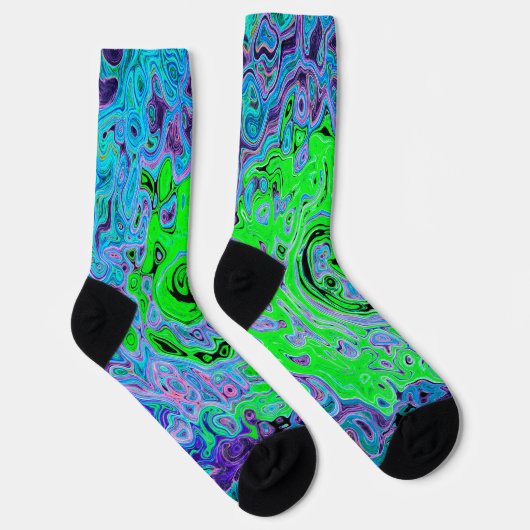 Kalkgrüner Groovy Abstrakt Retro Liquid Swirl Socken (Rechts)