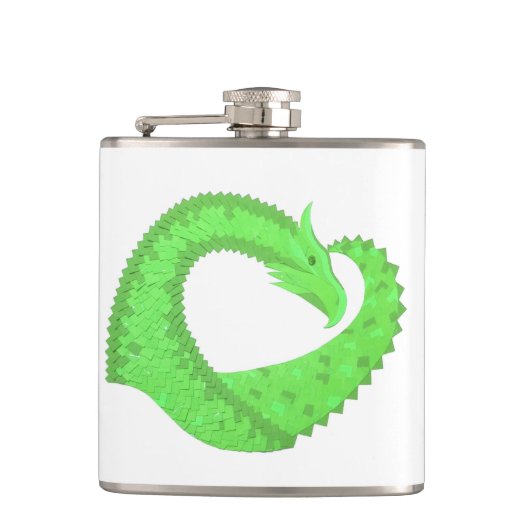 Kalkgrüner Herzdrache auf Weiß Flachmann (Vorderseite)