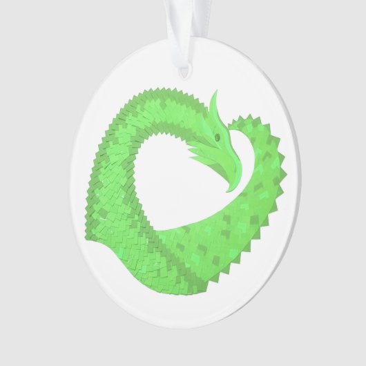 Kalkgrüner Herzdrache auf Weiß Ornament (Vorderseite)