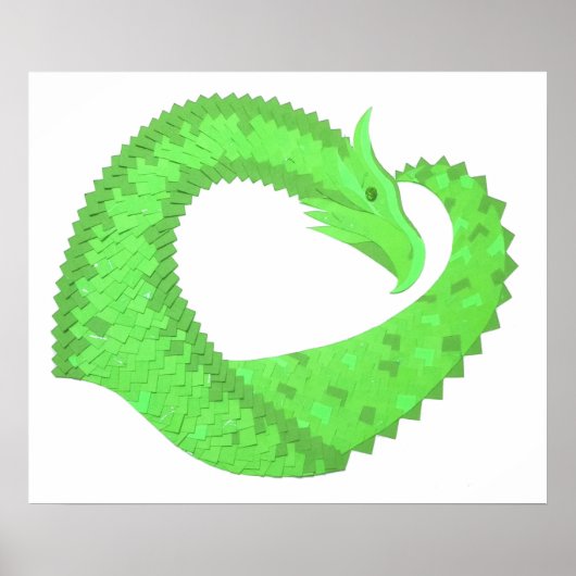 Kalkgrüner Herzdrache auf Weiß Poster (Vorne)