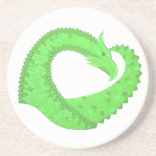 Kalkgrüner Herzdrache auf Weiß Untersetzer