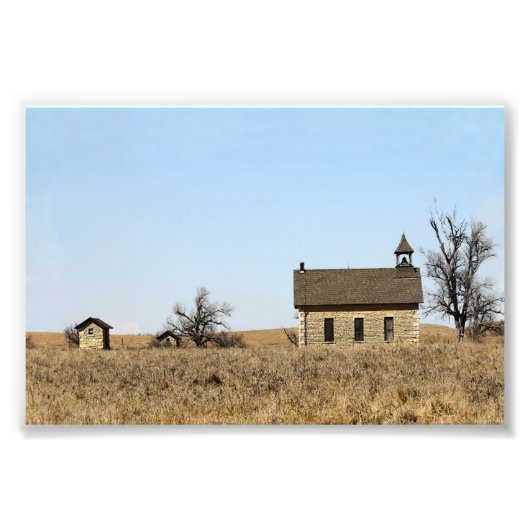 Kalkstein Bichet Einzimmer-Schulhaus, Kansas Fotodruck (Vorne)
