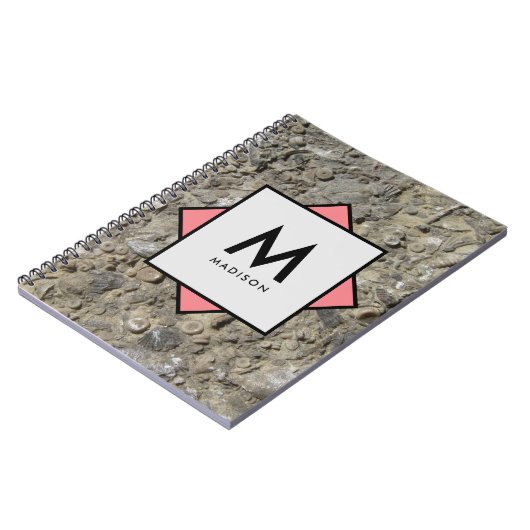 Kalkstein Fossilien mit Ihrem Namen und Monogramm Notizblock (Linke Seite)