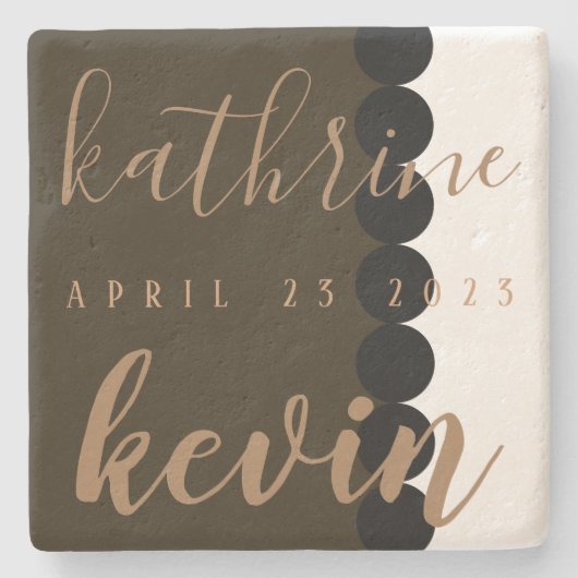 Kalkstein Hochzeitdatum Untersetzer halten (Vorderseite)