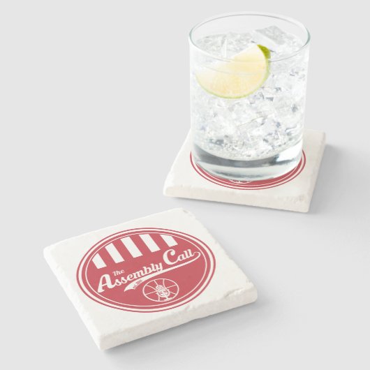 Kalkstein-Untersetzer mit Versammlungs-Anruflogo Steinuntersetzer (Seitenansicht)