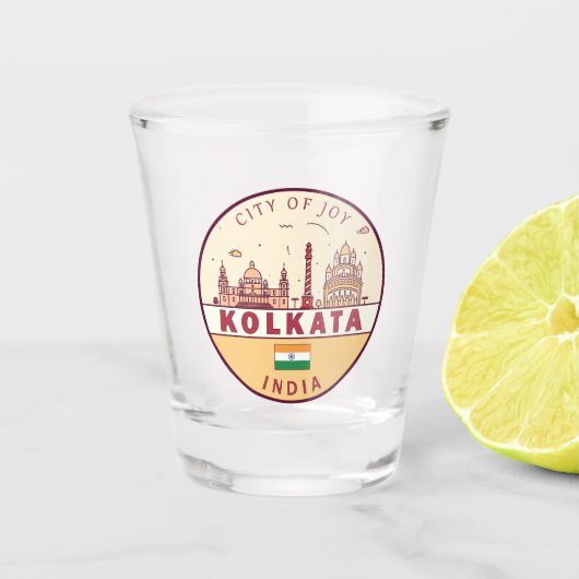 Kalkutta India City Skyline Emblem Schnapsglas (Vorderseite)