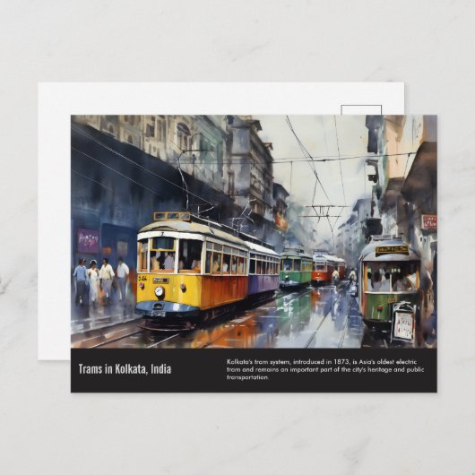 Kalkutta Trams Aquarellmalerei. Postkarte (Vorne/Hinten)
