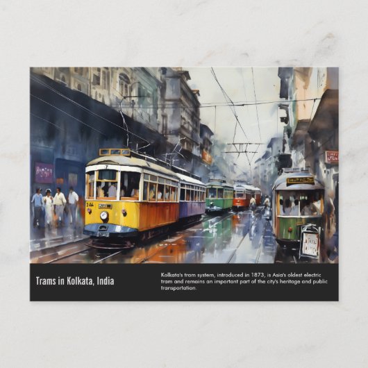 Kalkutta Trams Aquarellmalerei. Postkarte (Vorderseite)