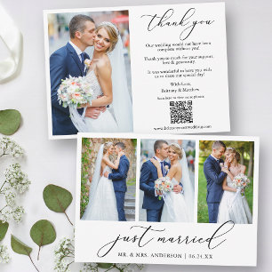 Kalligrafie 4 Foto Just Married QR-Code Hochzeit Dankeskarte