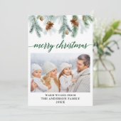 Kalligrafie Aquarellkiefer Cones Grünen Weihnachte Feiertagskarte (Stehend Vorderseite)