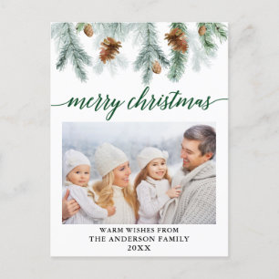 Kalligrafie Aquarellkiefer Cones Grünen Weihnachte Postkarte