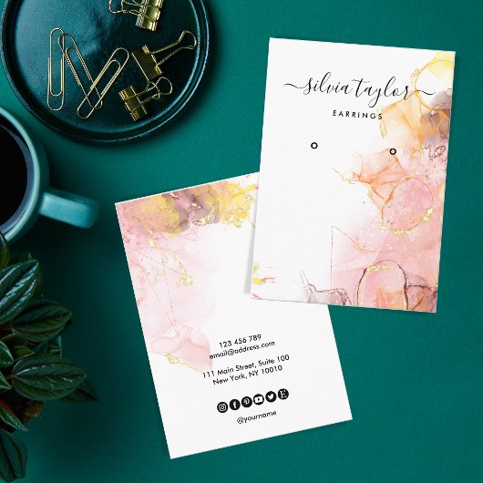 Kalligrafie Art Blush Pink Earring Grafikkarte Visitenkarte
