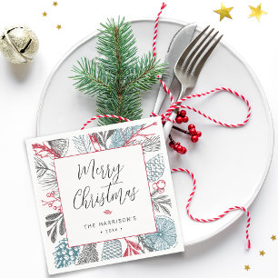 Kalligrafie-Beschriftung Frohe Weihnachten Grünzeu Serviette