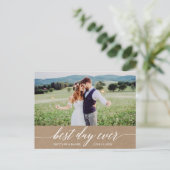 Kalligrafie Bester Tag je Hochzeit Danke, Kraft Postkarte (Stehend Vorderseite)