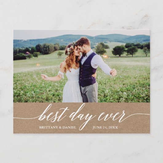 Kalligrafie Bester Tag je Hochzeit Danke, Kraft Postkarte (Vorderseite)