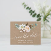 Kalligrafie Botanische florale Kraft Save the Date Postkarte (Stehend Vorderseite)