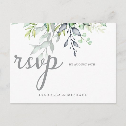 Kalligrafie Botanische Hochzeit Rsvp Postkarte (Vorderseite)
